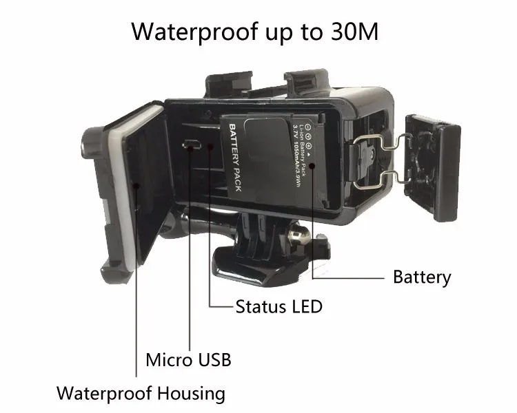 Для GoPro аксессуары подводный светильник для дайвинга водонепроницаемый светодиодный видео светильник батарея и крепление для GoPro 5 4 Xiaomi Yi SJCAM SJ4000 Air