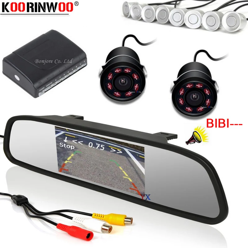 Koorinwoo электромагнитный парктроник видео парковочные датчики 8 зуммер фронтальная камера 4 автомобиля заднего вида зеркало монитор lcd