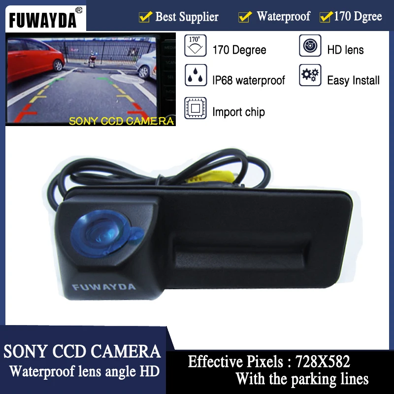 FUWAYDA SONY CCD car trunk handle reverse parking rearview font b camera b font for Skoda