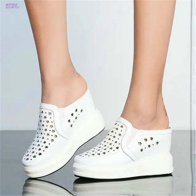 NAYIDUYUN New Women Cow Leather Wedges Platform Slippers High Heel Pumps Casual Party Gladiator Sandals Summer Sneaker Shoes