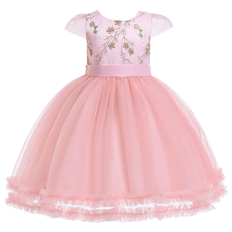 Платье для девочек милое платье с вышивкой и бантом Пышное атласное платье принцессы вечернее платье на день рождения От 2 до 10 лет для выступлений