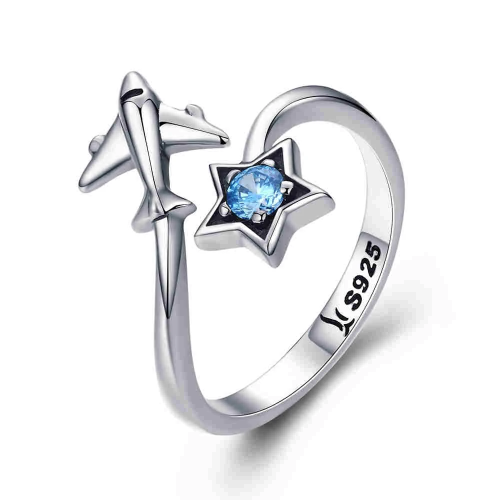 Estrella de plata esterlina 925 Anillo De Cristal Luna Fresa Mujer Regalo Ajustable