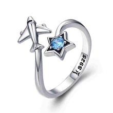 WOSTU подлинное 925 пробы Серебряное травяное плоское голубое CZ Звезда открытый палец кольцо для женщин Стильный S925 Роскошные ювелирные изделия подарок BKR322