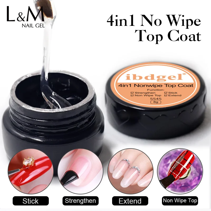 

6 pcs ibdgel Top Quality 8g 4-in-1 multi-function no wipe top coatStrengthen Stick Extend Nonwipe Top Coat LED Gel Nail Poli