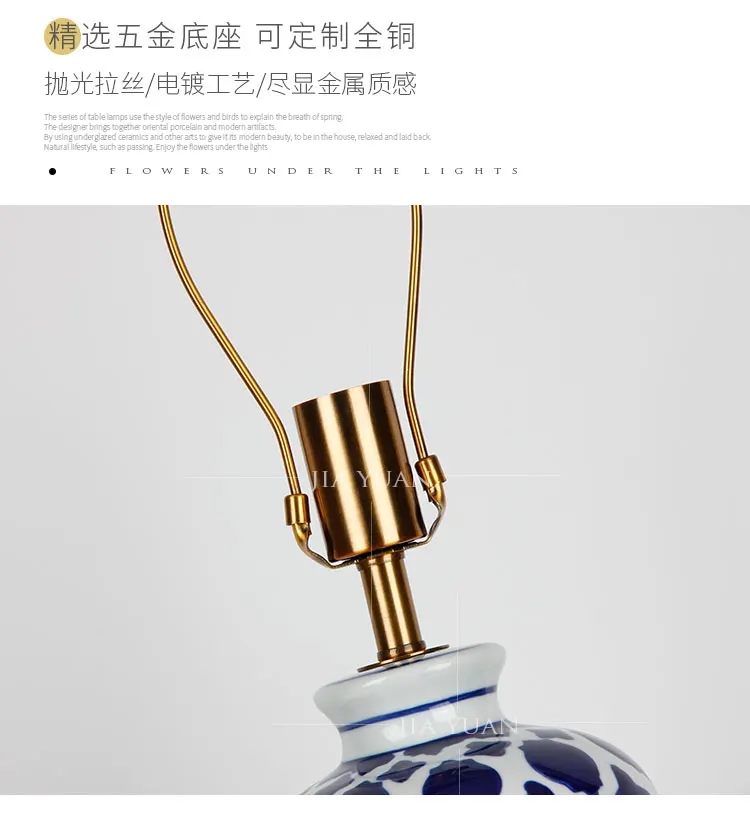 Американский стиль ретро синяя ручная роспись креативная настольная лампа для учебы прикроватная лампа китайская синяя и белая керамическая настольная лампа