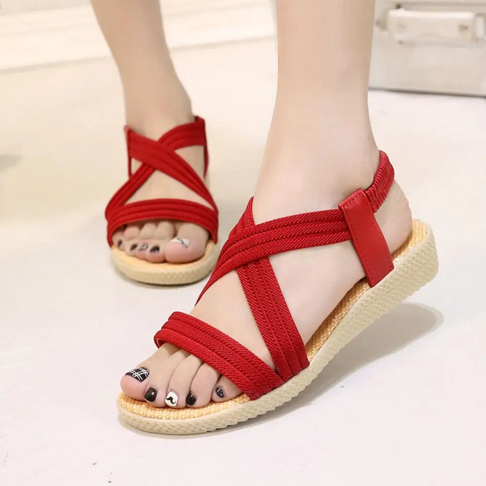 

Women Platform Elastic Band Sandals Open Toe Cross Strap Anti Skid Summer Shoes
