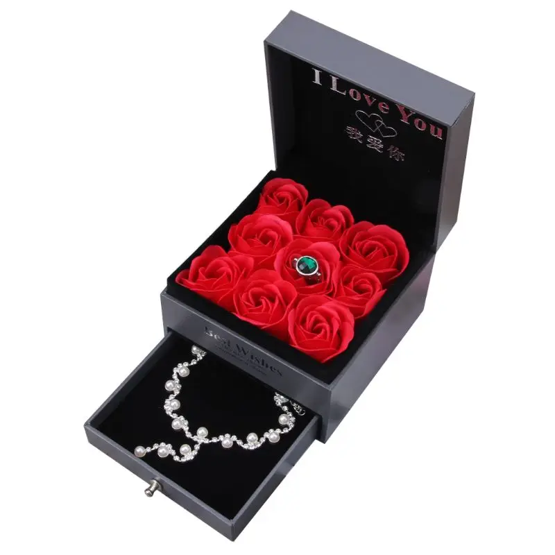 

Soap Rose Flower Two Layers Double Drawer Box Necklace Surprise Gift Jewelry Box