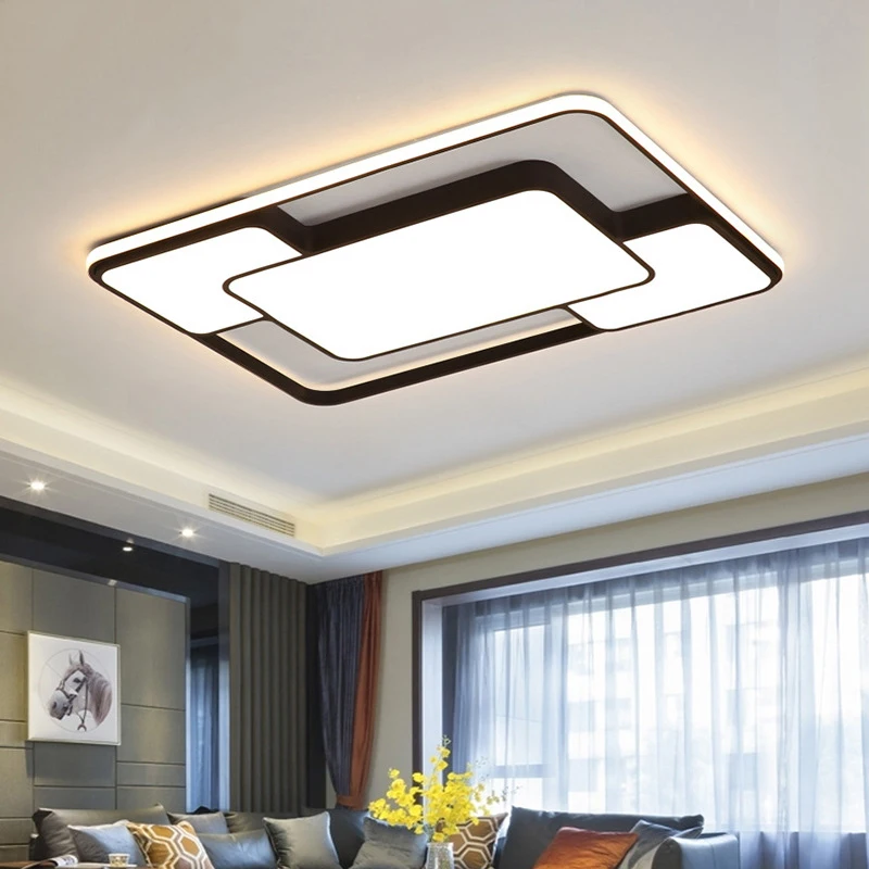 Conduziu a Iluminação Sala de Estar Ferro com Controle Casa Moderna Lustre Quarto Decoração Branco Preto Corpo Remoto Frete Grátis