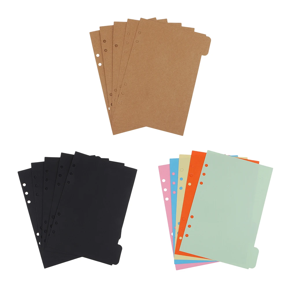 

15pcs Black Brown Colorful Kraft Tabbed Paper A5 Size Notebook Index Inserts Planner Divider Paper with 6 Holes