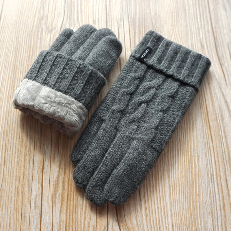 Популярные зимние мужские перчатки с сенсорным экраном модные варежки мужские бархатные толстые шерстяные перчатки вязаные перчатки