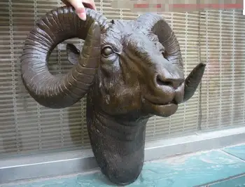 

China Pure Bronzr Copper Statue goat Sheep Head Wall Hang Art Sculpture