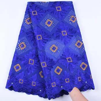 

African Swiss Lace Fabric French Voile Lace In Switzerland Blue 2019 High Quality Stones Nigerian Tulle Cotton Lace Fabric 1667