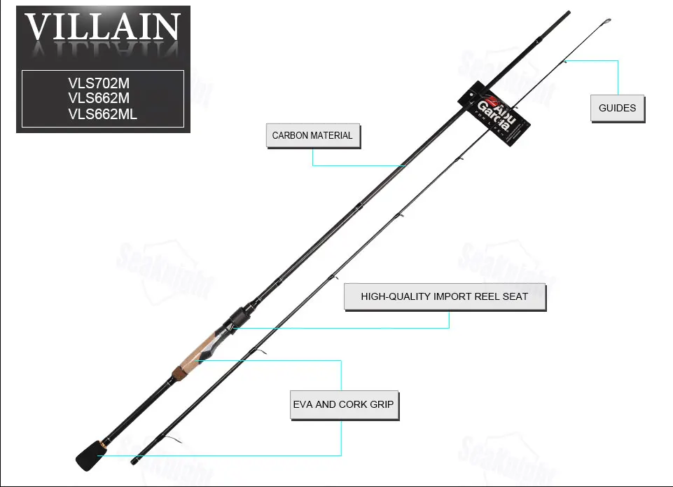Abu Garcia злодей VLS662M 1,98 м спиннинговая Приманка Удочка 2 секции м мощный углеродный материал стержень с EVA& Cork Hanlde