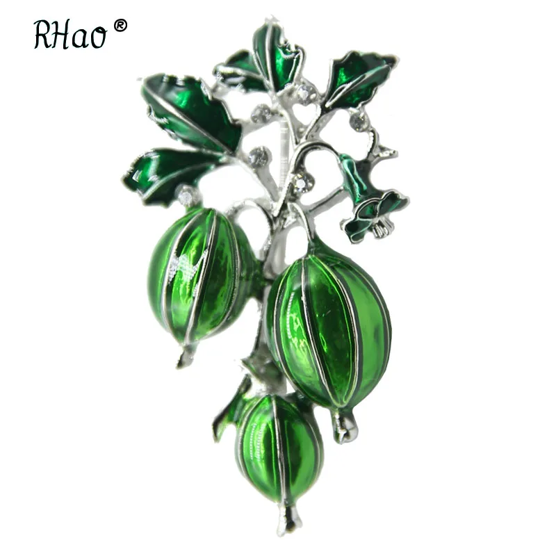 

RHao New Enamel Green Olives Brooches for Women Men Kids Crystal Plant Brooch pins Corsage collar coat bags scarf clips hat pins