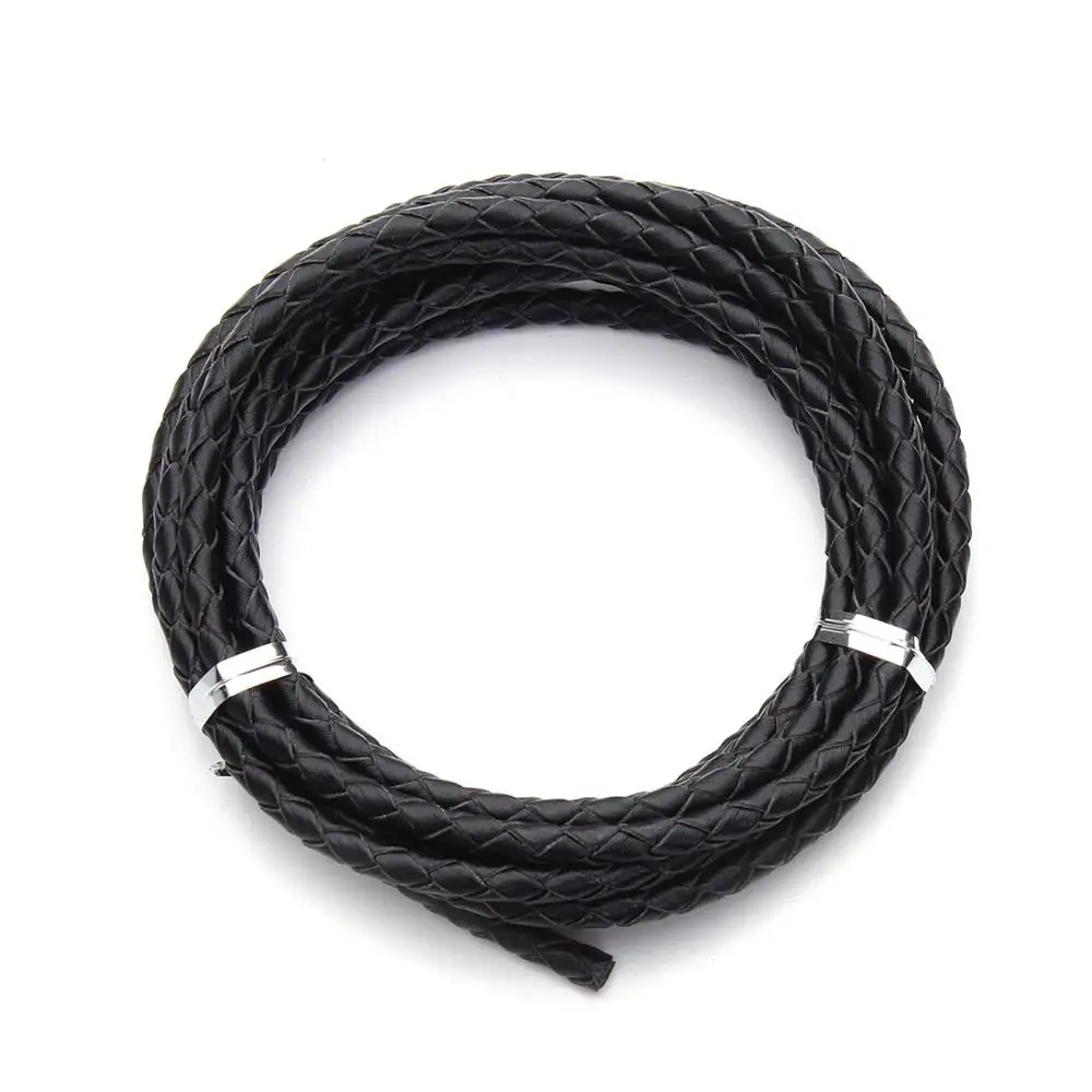 LOULEUR, 2 метра/Лот, 3 мм, 4 мм, кожаный плетеный шнур для кожаного браслета, круглая кожаная нить, веревка, ожерелье, изготовление ювелирных изделий - Цвет: black