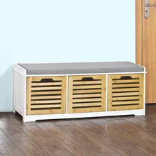 SoBuy FSR23-WN Shoe Storage Bench with 3 Drawers and Seat Cushion Cabinet Storage Unit guidecraft mission storage bench and bins