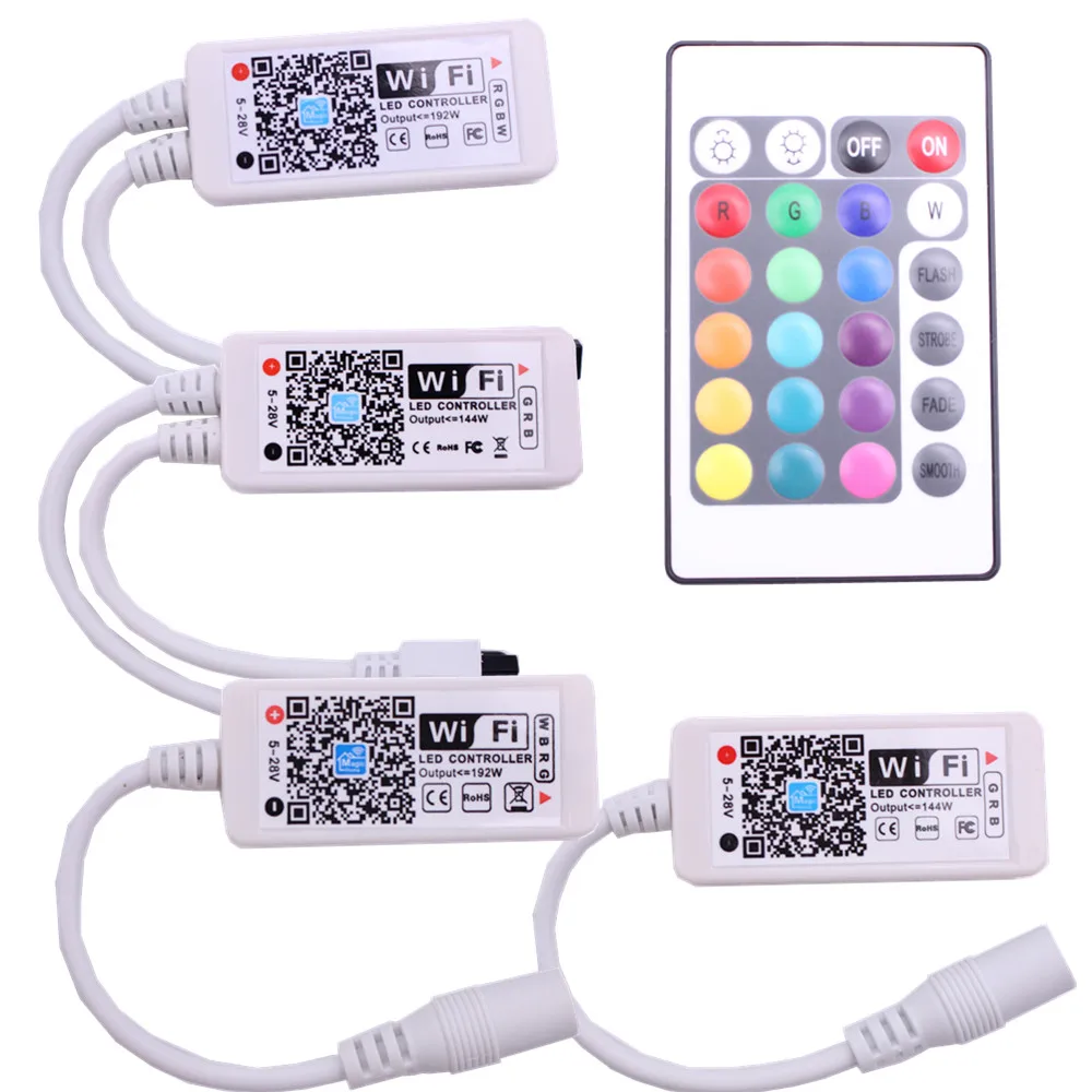 DC 5V 12V 24V Mini WiFi светодиодный RGB / RGBW контроллер iOS Android APP 24Key ИК пульт дистанционного