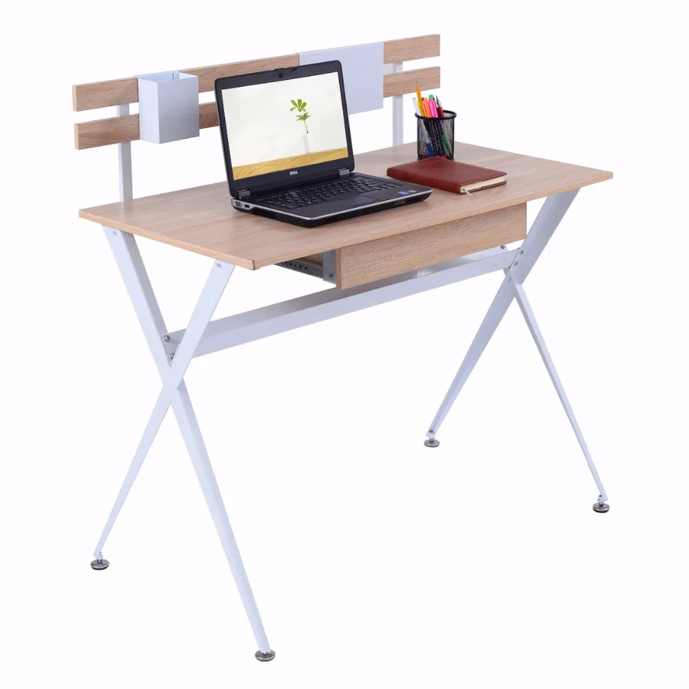 Workstation Writing Computer Desk Laptop Table Drawer Wood Office Home Furniture