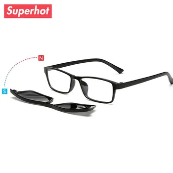 

2017 new polarized clip glasses men fashion design mirrored sunglasses retro frame eyewear Night vision driving optical glasses