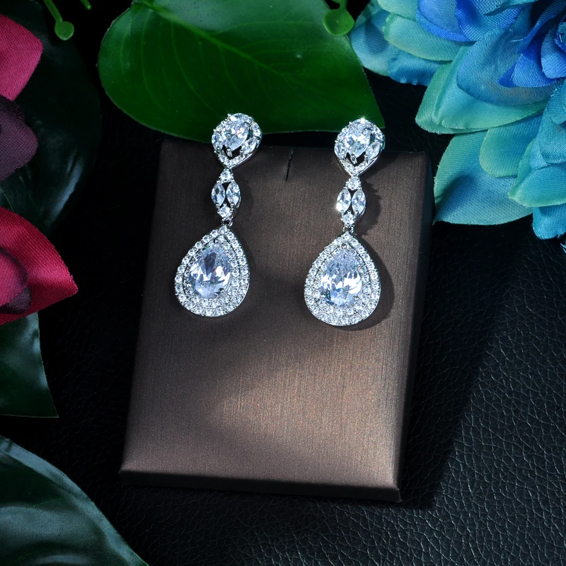 HIBRIDE Luxury Dangle Long Earrings For Women Wedding Water Drop Cubic Zirconia Earrings Party Gifts E-25 - Image 2