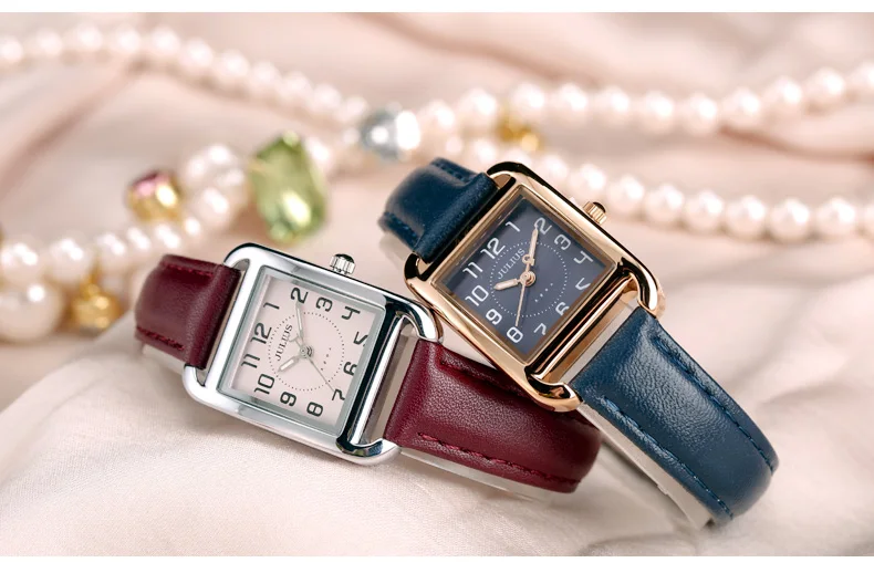 Юлий леди женские часы Япония кварцевые часы модное платье квадратный Кожаный браслет девушка Рождество День рождения милый подарок