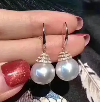 

>>>>noble jewelry 18K 10-11 MM natural SouthSea akoya Pearls earrings