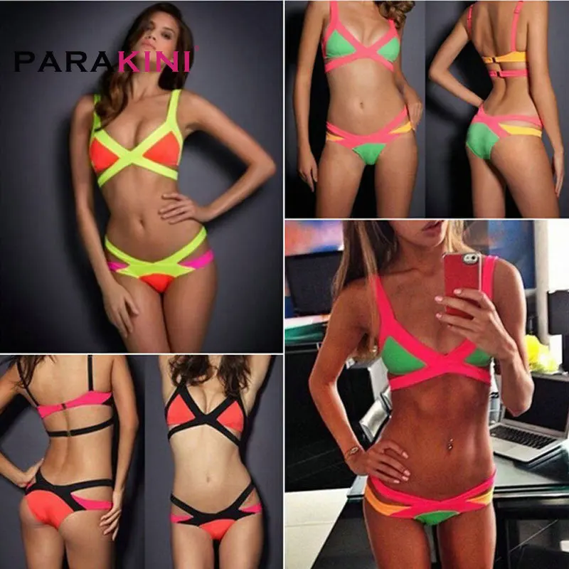 PARAKINI 2018 Summer New Swimsuit Sexy Bandage Bikinis Set Women Contrast Color Swimwear Brazilian Biquini Trikini Plus Size XL PARAKINI 2018 Summer New Swimsuit Sexy Bandage Bikinis Set Women Contrast Color Swimwear Brazilian Biquini Trikini Plus Size XL