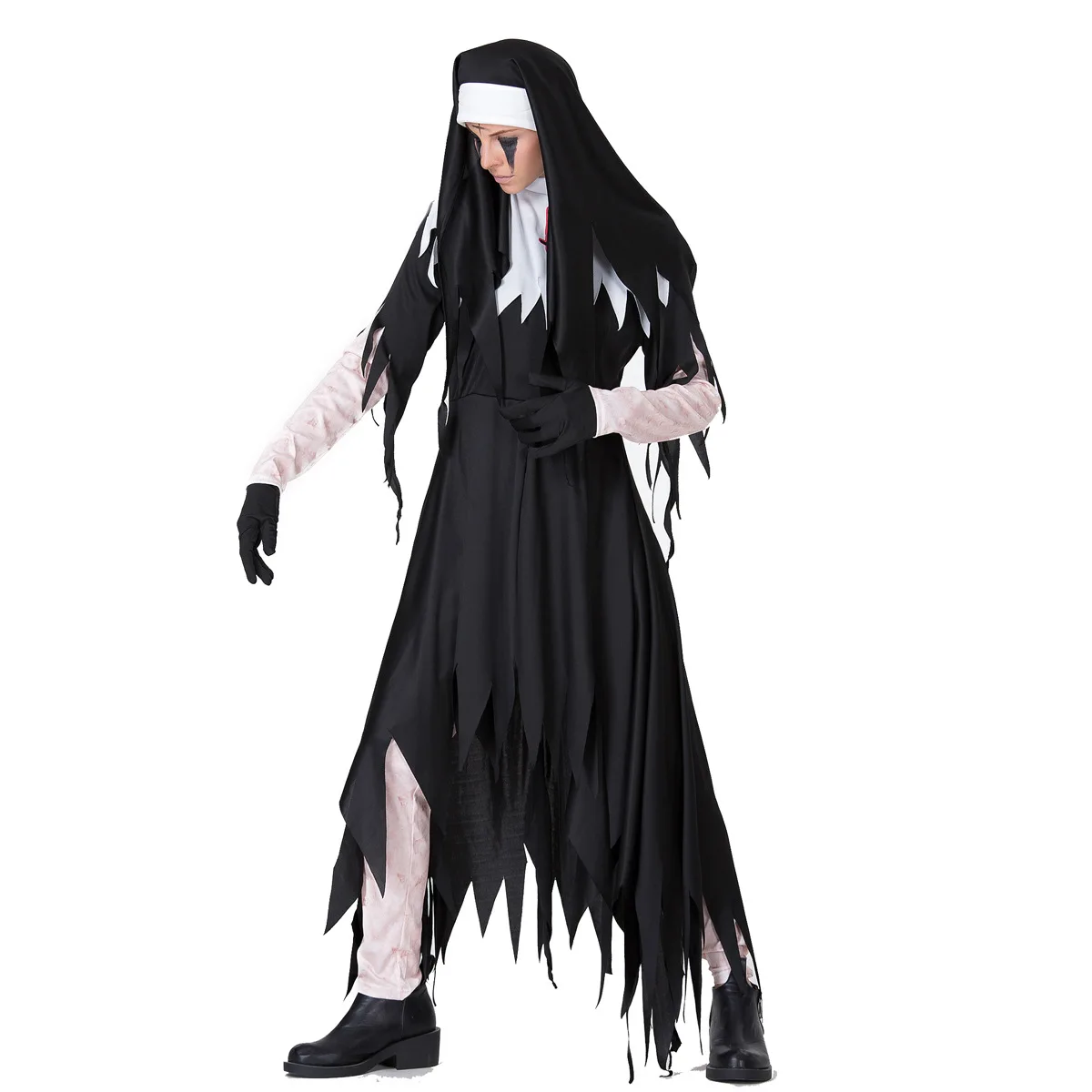 

2018 Halloween Costumes For Women Black Scary Horror Nun Minister Irregular Fancy Dress Costume Vampire Fantasy Cosplay Party