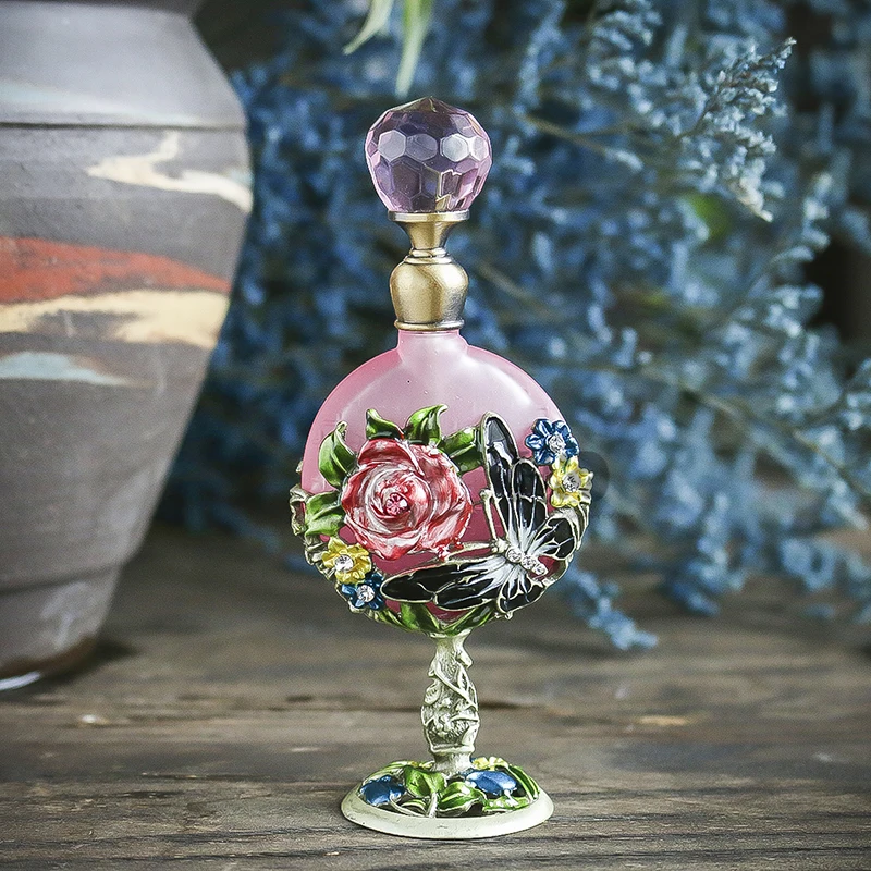 H&D 7ml Vintage Perfume Bottle Fancy Pink Rose Pattern ...