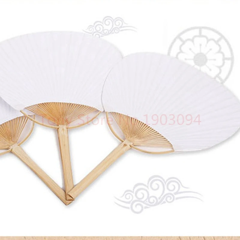 100pcs Paddle Hand Fans with Bamboo Frame and Handle Wedding Party