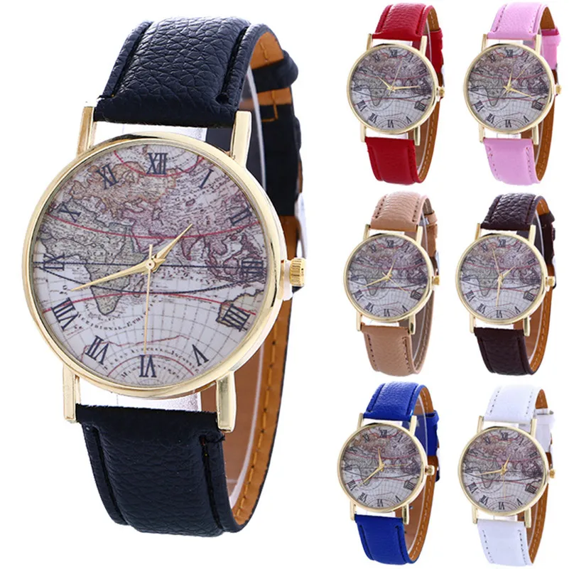 NEW Women's watches fashion casual watch Map Patterns buckle alloy Analog Quartz Leather bands Wrist Watch clock Relogio M18 (9)