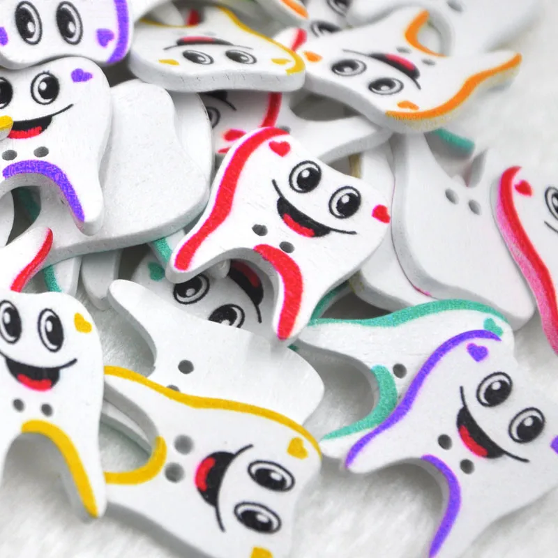 

10/50/100Pcs Mix Tooth 2 Holes Clothes Wood Sewing Button WB298