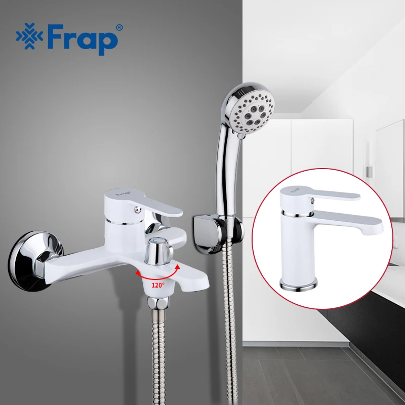 Frap جديد الحديثة الأبيض النحاس حمام غرفة الحائط صنبور الحمام مع حوض الحنفية خلاط حوض الاستحمام مجموعة دش صنبور F3241 + f1041 Frap جديد الحديثة الأبيض النحاس حمام غرفة الحائط صنبور الحمام مع حوض الحنفية خلاط حوض الاستحمام مجموعة دش صنبور F3241 + f1041