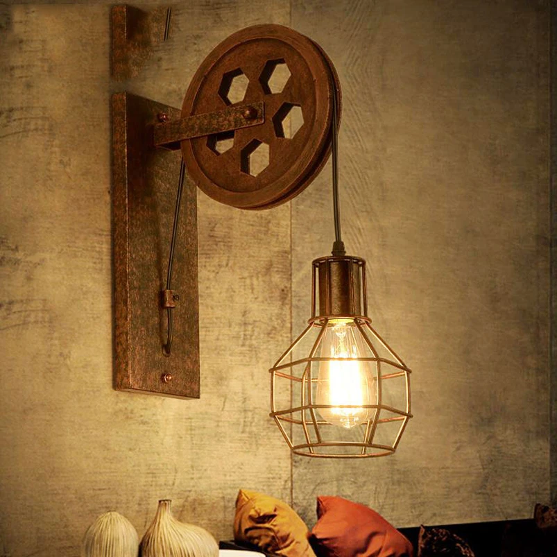 Loft retro wall lamp creative lifting pulley wall light personality dining room restaurant corridor pub cafe