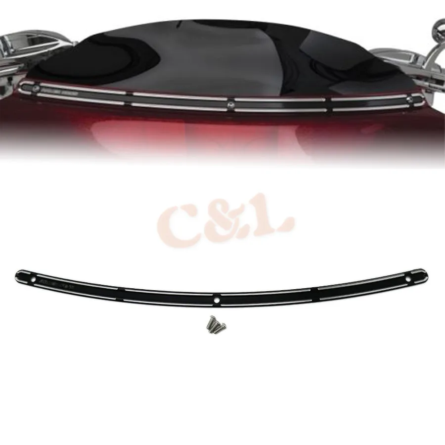 

Motorcycle Black Slot Track Billet Windshield Trim For Harley Touring Electra Tri Glide FLH Batwing 1996-2013