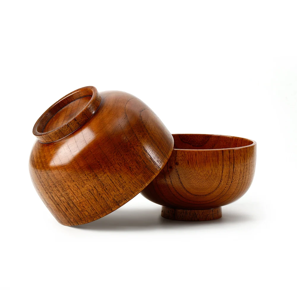 

13/14cm Natual Wood Round Sala Bowl Kitchen Bamboo Handmade Children Fruit Rice Bowl