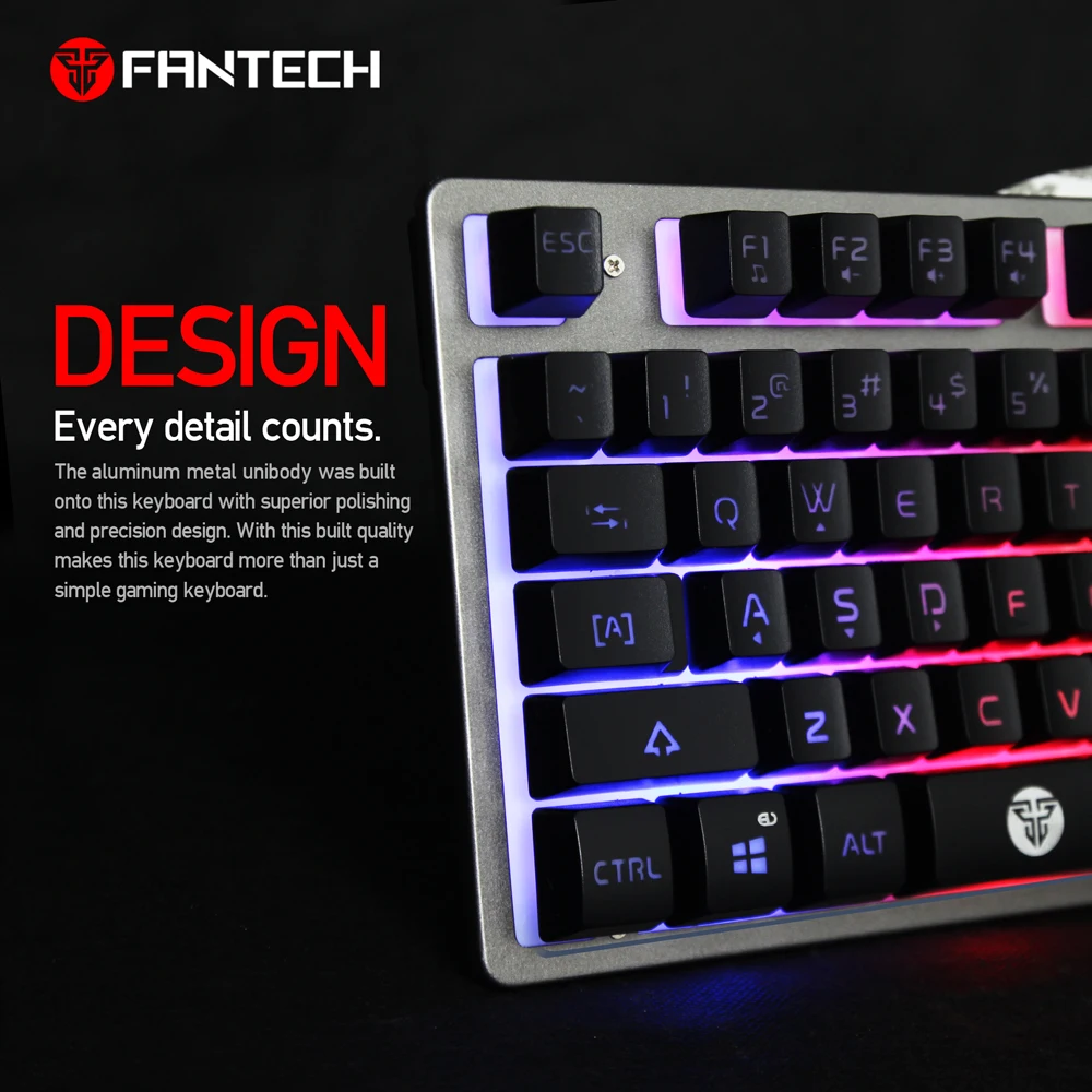 Fantech K611 игровая клавиатура USB Проводная клавиатура компьютерная Офисная Клавиатура RGB с подсветкой анти-призрак 87 клавиш для геймера