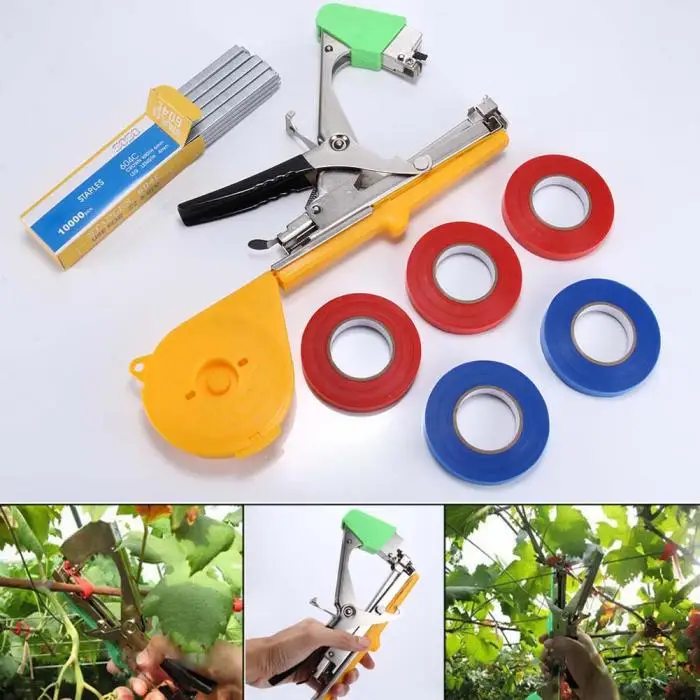 Newest 1 Set Plant Branch Hand Tying Staples+Tapener+TapesBinding Machine Flower Vegetable Garden Tools Ship from Russia