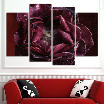 

4 Pcs/Set Combined Flower oil Paintings Purple Rose Modern Wall Painting Canvas Wall Art Picture Unframed Canvas Painting,