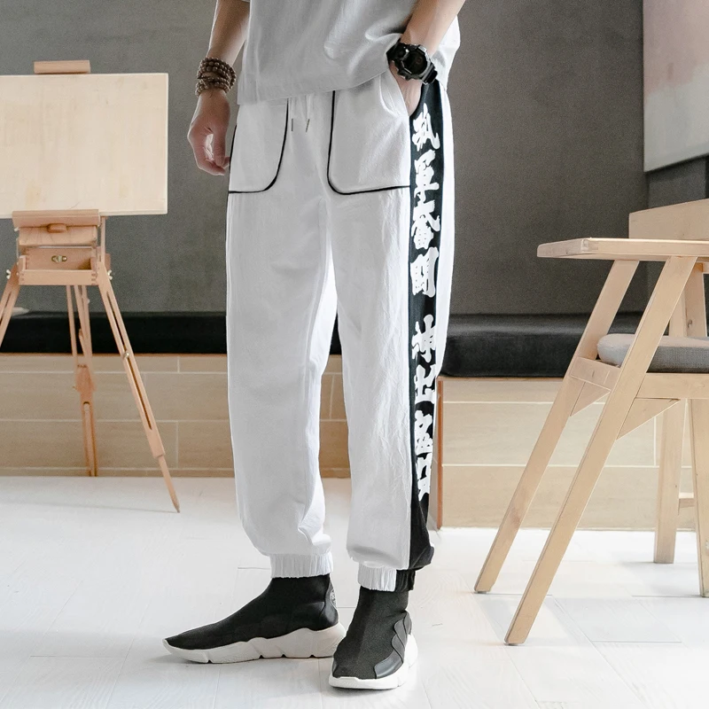 

2019 New Men Chinese Style Cotton Linen Casual Harem Pants Male Joggers Sweatpants Plus Size Print Trousers