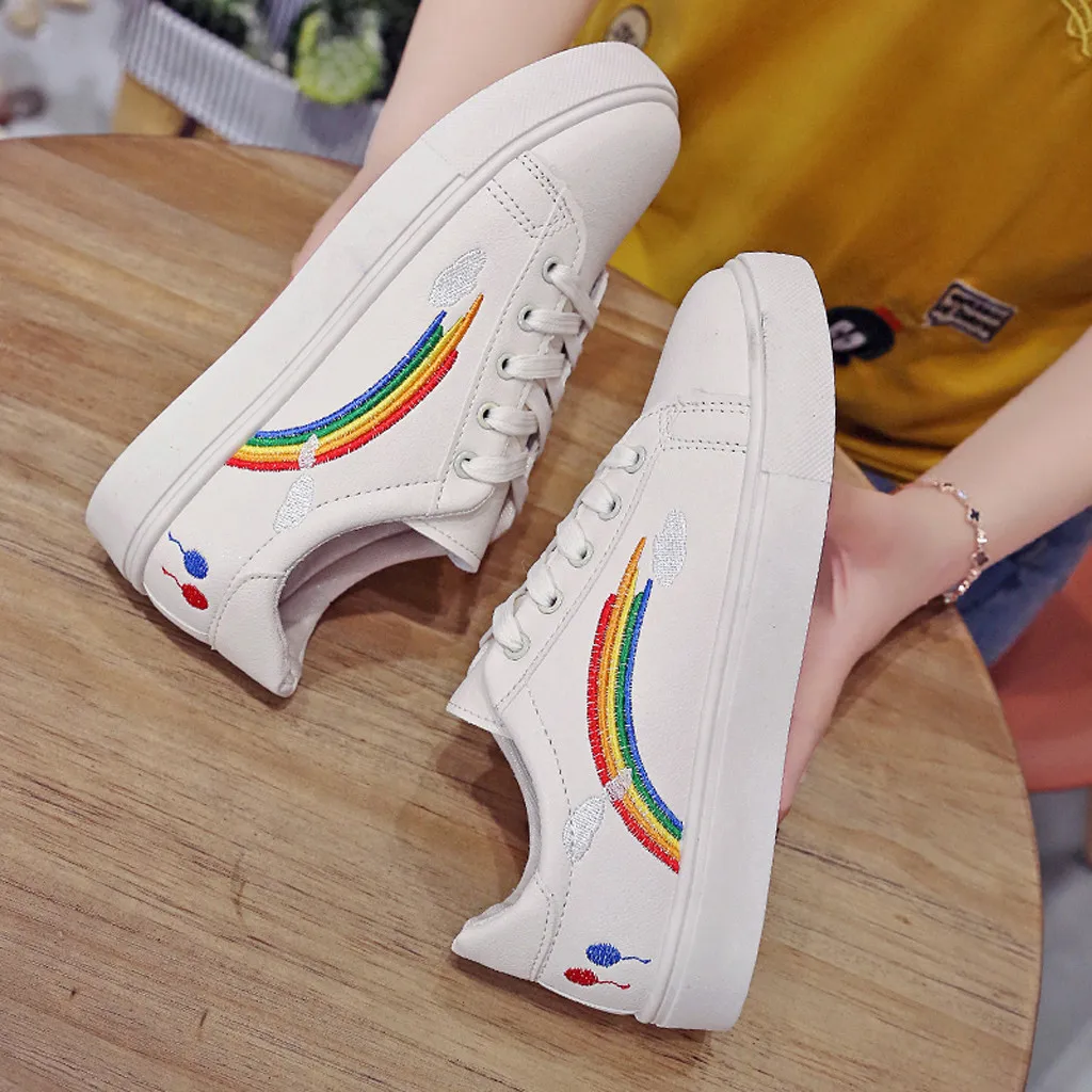 

YOUYEDIAN Women Sneakers Breathble Vulcanized Shoes Pu leather Platform Lace up Casual White Tenis Feminino Zapatos De Mu#611G30