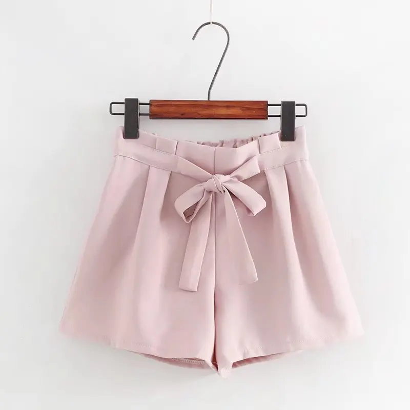 Летняя мода Карамельный цвет женские Шорты для женщин японский симпатичный Повседневное повязки галстук-бабочка Для женщин розовый Шорты