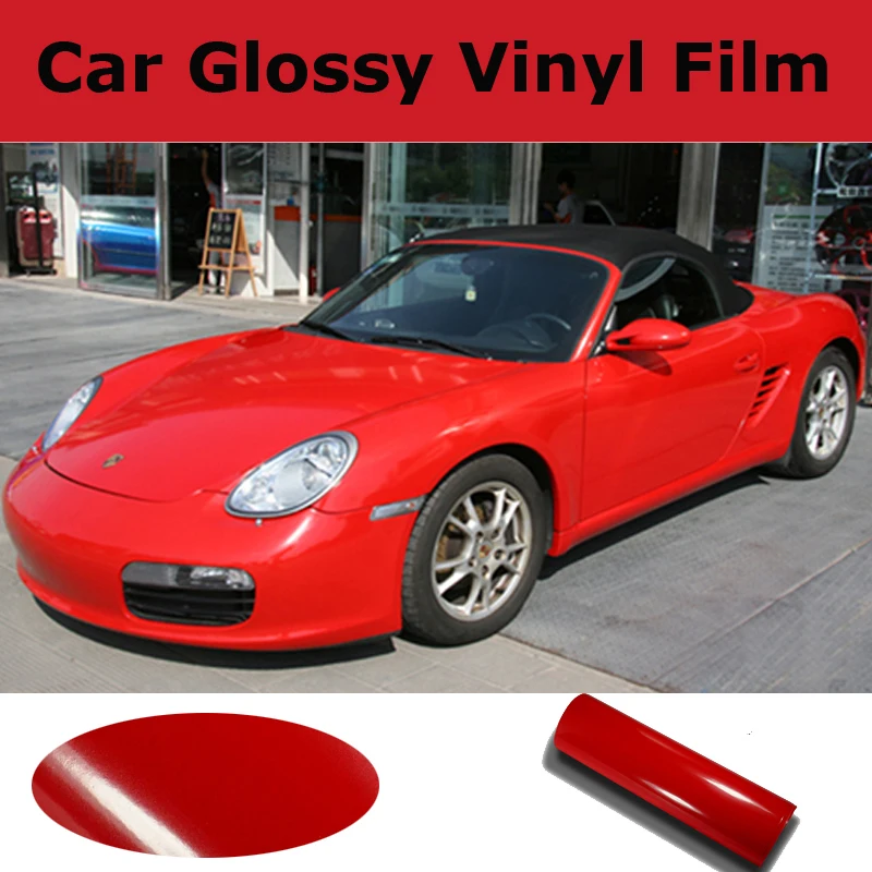 

Red Glossy Vinyl Car Wrap with Air Bubble Free Shiny Apple Green Gloss Film For Vehicle Wrapping Stickers size 1.52x30m/Roll