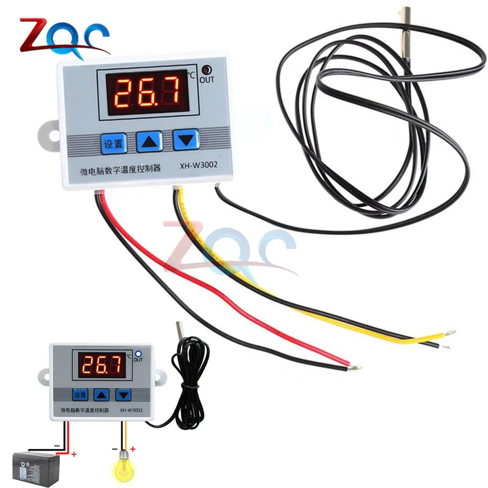 Controlador de temperatura LED Digital, interruptor de Control de termostato de 10A con Sensor de sonda, XH-W3002 DC 12V 24V AC 110V-220V, W3002