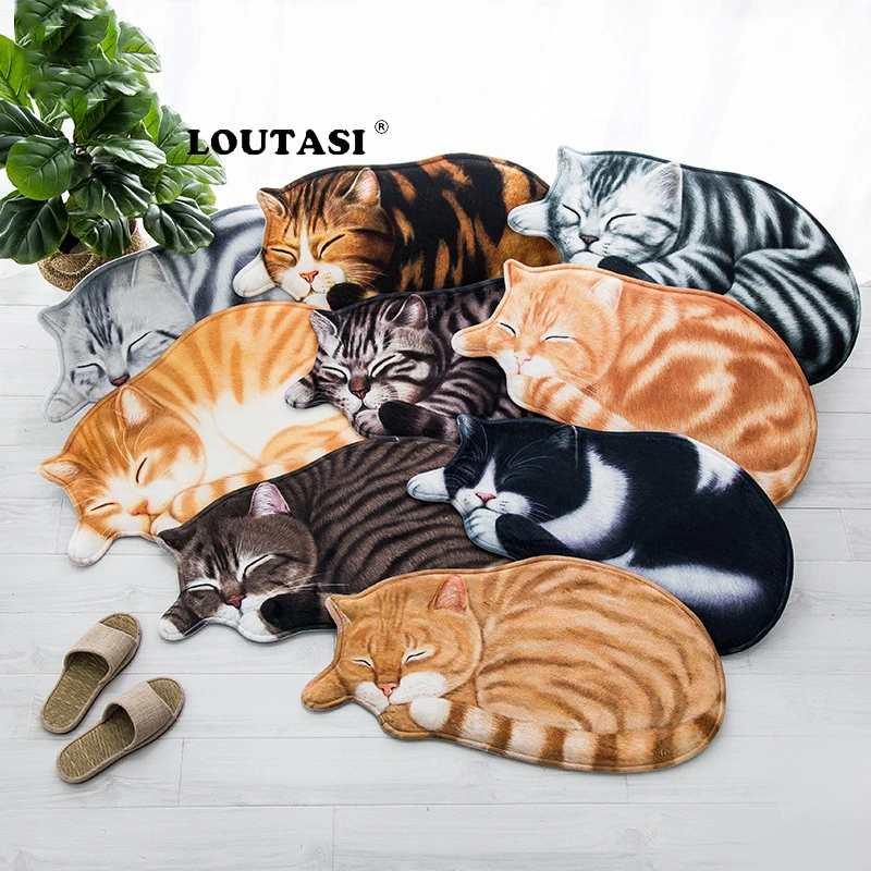 LOUTASI, ковер для спальни, туалета, милый 3D коврик в форме кошки, коврик для ванной комнаты, коврик для гостиной, нескользящий коврик для кухни, коврик для двери