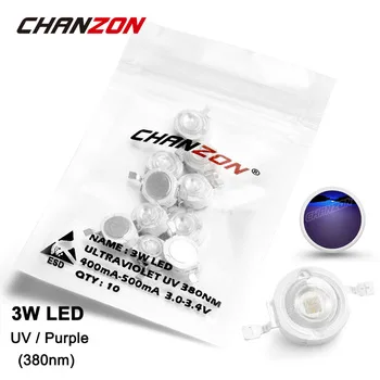 10 Pieces 3W LED Light Bulb Lamp UV Ultraviolet 380nm 3-3.4V 400mA-500mA High Power 3 W Watt Purple Ultra Violet Chip 3Watt COB