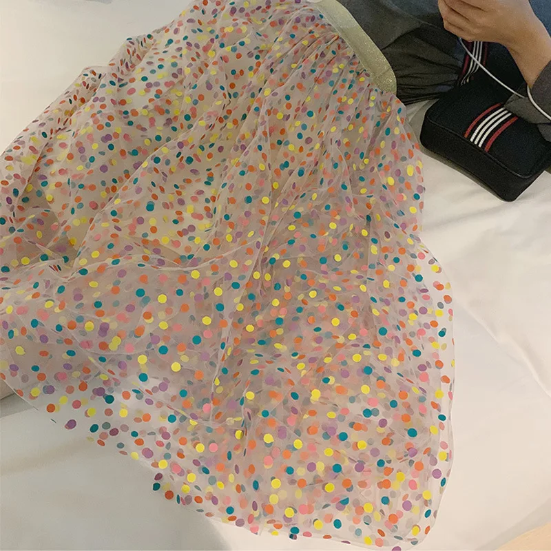 

2009 colour dot gauze half-length skirt with spring and summer A-shaped pleated skirt and long ins super-hot fairy skirt