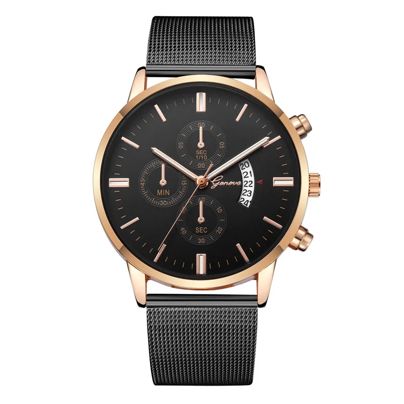 Geneva мужские часы модные часы в деловом стиле водонепроницаемые мужские часы простые взрослые наручные часы кварцевые часы мужские наручные часы - Цвет: Black rose black