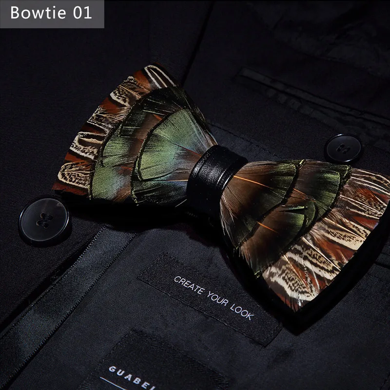 Bowtie 01 JEMYGINS, дизайн, галстук-бабочка, перо, бант, изысканная ручная работа, Мужская брошь для галстука-бабочки, деревянная булавка, подарочный набор, Свадебная вечеринка - Цвет: Bowtie 01
