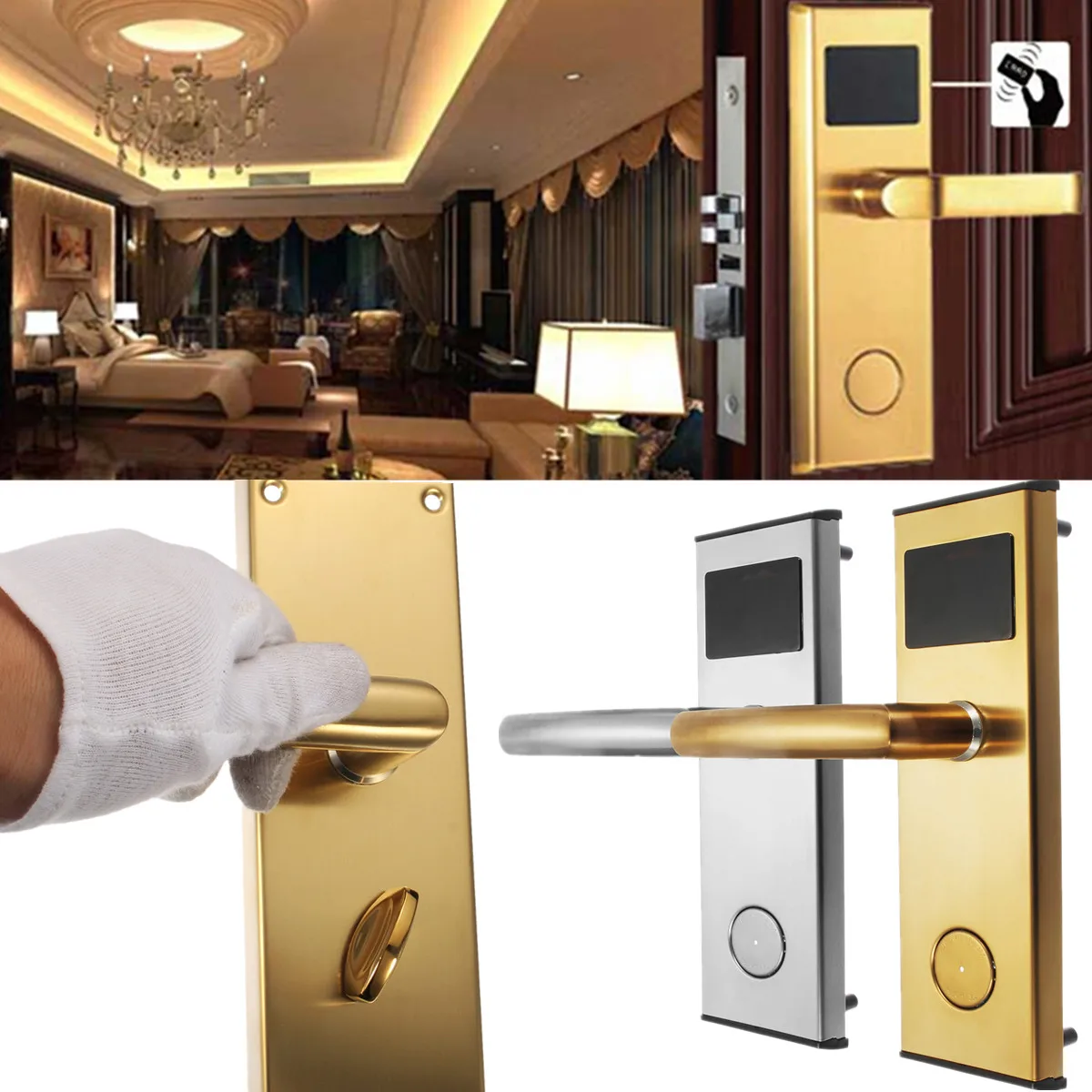 

Intelligent RFID Digital Card Key Stainless Steel Unlock Hotel Door Lock System Gold/Silver Anti-rust Anti-corrosion Static